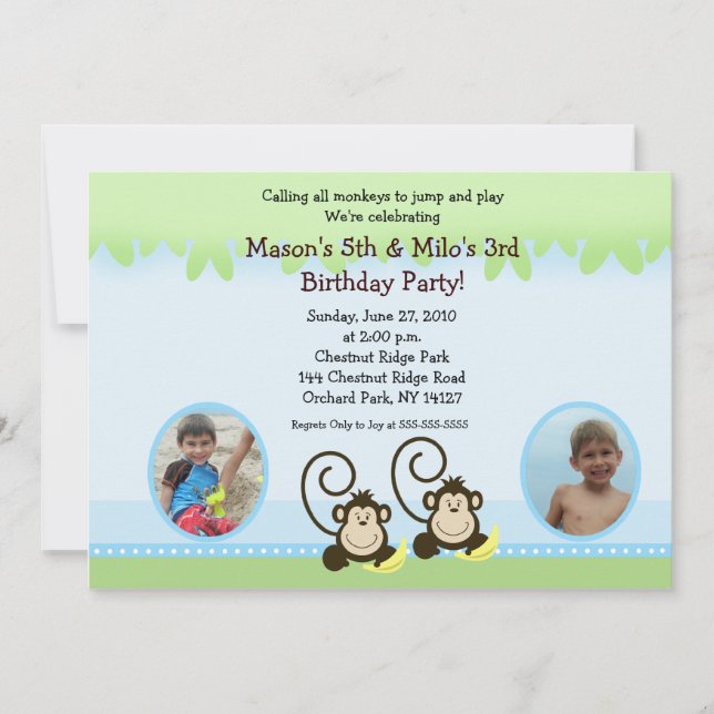 Silly Monkey Twins Photo Anniversaire Invitation (Devant)