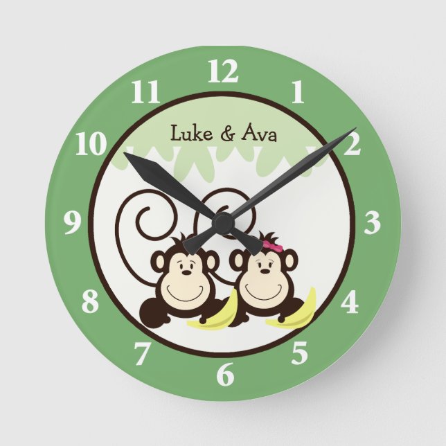 Silly Monkeys Wall Clock - Boy and Girl Monkey Runde Wanduhr (Vorderseite)