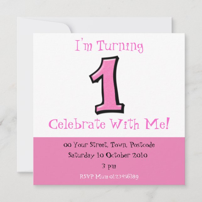 Silly Numbers 1 rose 1er anniversaire Invitation (Devant)