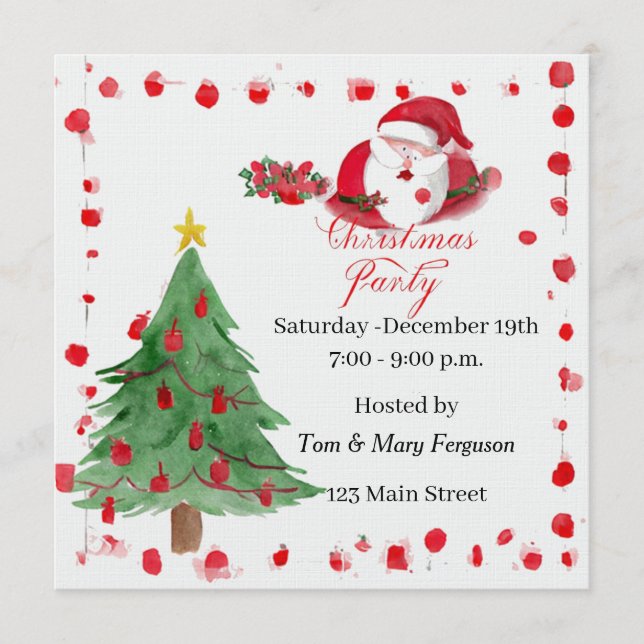 Silly Santa Watercolor Christmas Party Invitation (Devant)
