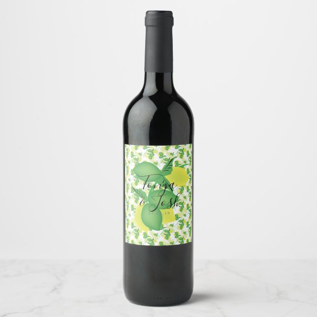 Silo Lemon und Limes Yellow Green Wedding Weinetikett (Vorderseite)