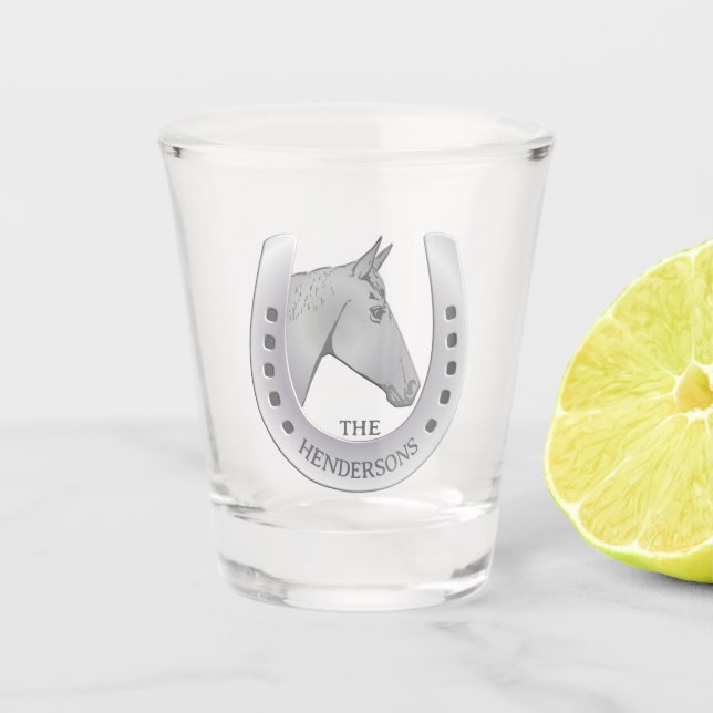 Siluesterhase und HufeisenEmblem Personalisiert Schnapsglas (Vorderseite)