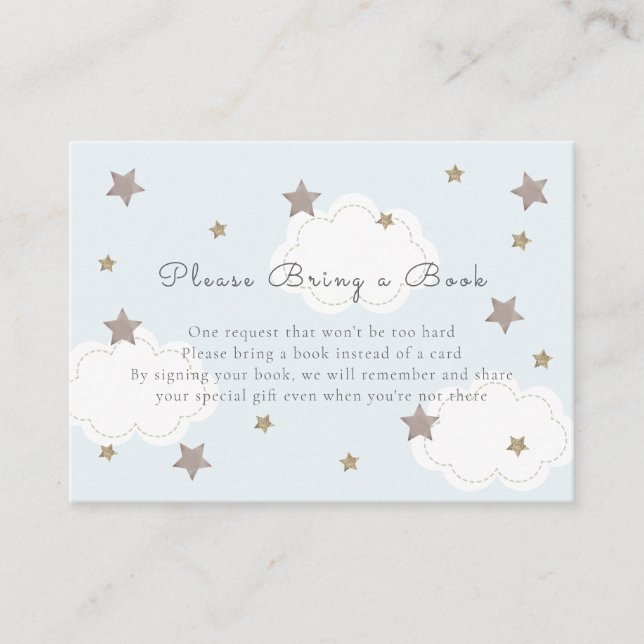 Silve Stars & Clouds Baby Blue Bitte buchen Begleitkarte (Vorderseite)