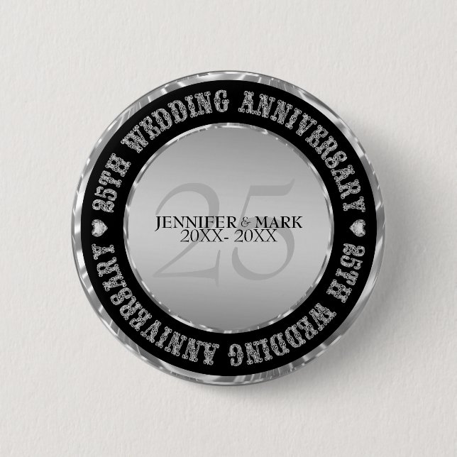 Silve Wedding Anniversary  Metallic Silver & Black Button (Vorderseite)