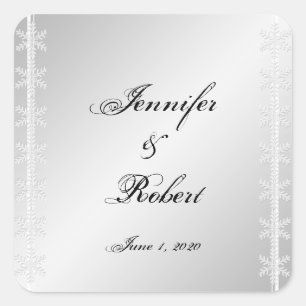 Silve White Snowflake Winter Wedding Umschlag Aufk Quadratischer Aufkleber