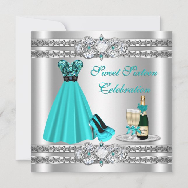 Silver 16 . Geburtstag Gown Invite Einladung (Vorderseite)