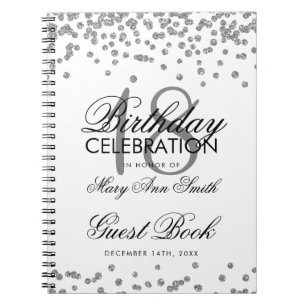 Silver 18. Geburtstag Gast Book Glitzer Confetti Notizblock