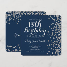 Silver 18. Geburtstag Glitzer Confetti Navy Blue Einladung