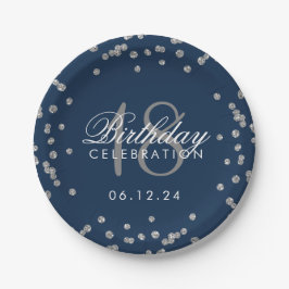 Silver 18. Geburtstag Glitzer Confetti Navy Blue Pappteller