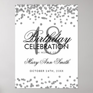 Silver 18. Geburtstag Imitate Glitzer Confetti Whi Poster