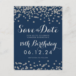 Silver 18. Geburtstag Rett Datum Confetti Navy Blu Ankündigungspostkarte