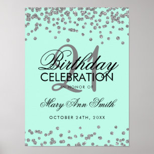 Silver 21. Geburtstag Imitate Glitzer Confetti Min Poster