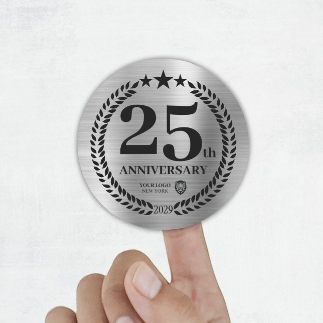 Silver 25-jähriges Firmenlogo Runder Aufkleber (Silver 25th Anniversary Business Logo Classic Round Sticker
)