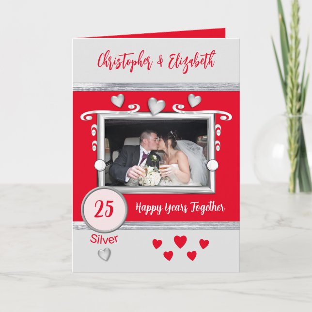 Silver 25. Jubiläum fügen Foto-Namen rot Karte (Vorderseite)