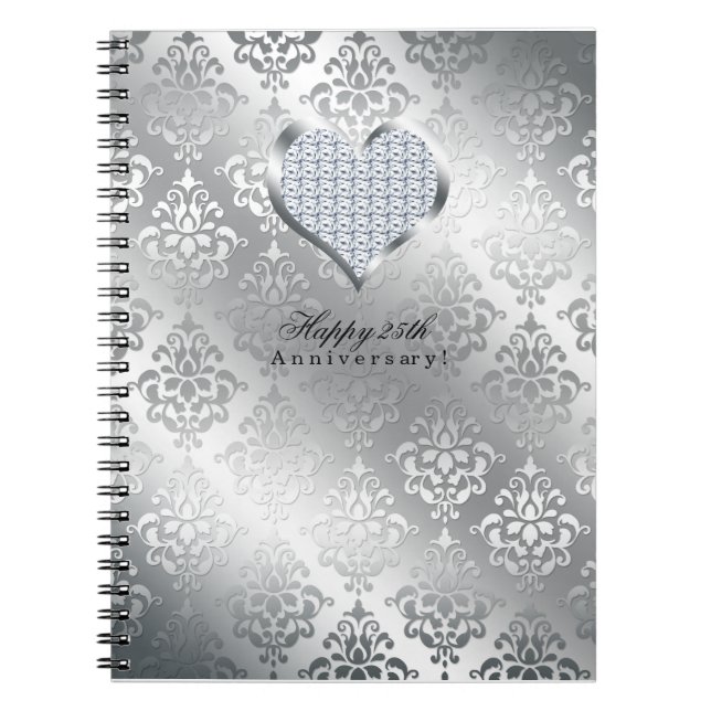 Silver 25 th Wedding Anniversary Gast Book Notizblock (Vorderseite)
