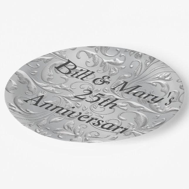 Silver 25. Wedding Anniversary Party Paper Teller (Schrägansicht)