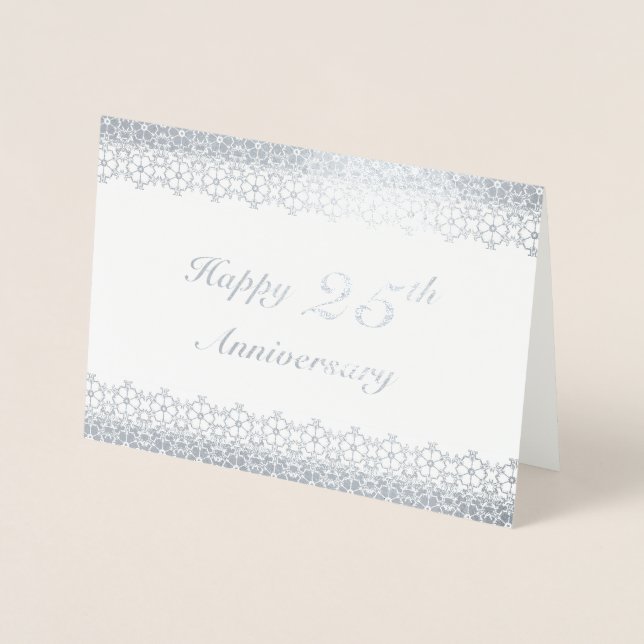 Silver 25. Wedding Jubiläum Blumengrenze Folienkarte (Vorderseite)