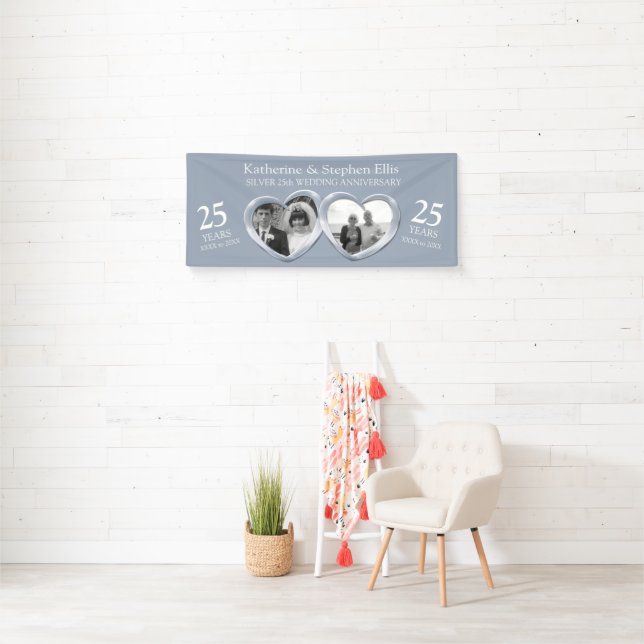 Silver 25. Wedding Jubiläumsherzen Foto Banner (Insitu)