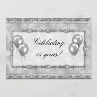 Silver 25th Anniversary Balloon Party Einladung