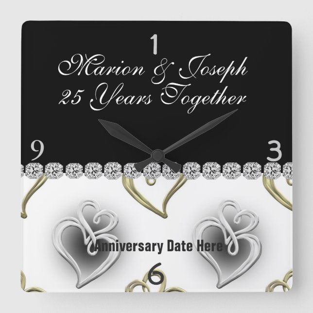 SILVER 25th Anniversary GIFT Wall Clock Quadratische Wanduhr (Vorderseite)