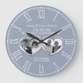 Silver 25th wedding anniversary past present photo große wanduhr