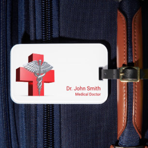 Silver 3D Caduceus Cross Medical Red Gepäckanhänger