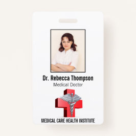 Silver 3D Caduceus Cross Red Medical Foto ID Ausweis