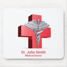 Silver 3D Caduceus Cross Red Medical Mousepad