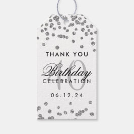 Silver 40. Geburtstag Vielen Dank, Glitzer Confett Geschenkanhänger