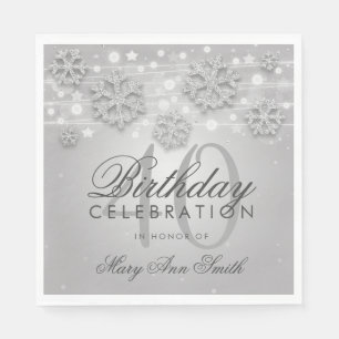 Silver 40. Geburtstag Winter Glitzer Serviette