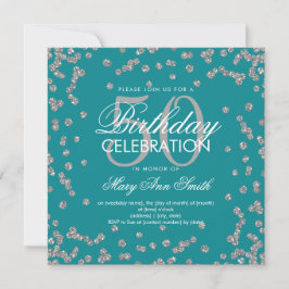 Silver 50. Geburtstag Glitzer Confetti Aquamarin Einladung