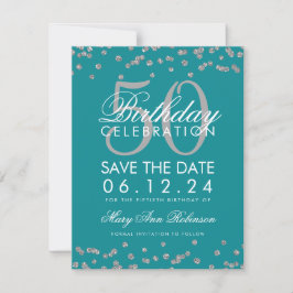 Silver 50. Geburtstag Rett Date Confetti Aquamarin Save The Date