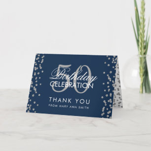 Silver 50. Geburtstag Vielen Dank an Confetti Navy Dankeskarte