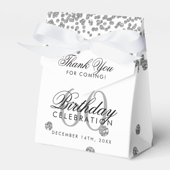 Silver 60. Geburtstag Danke Confetti White Geschenkschachtel (Vorderseite)