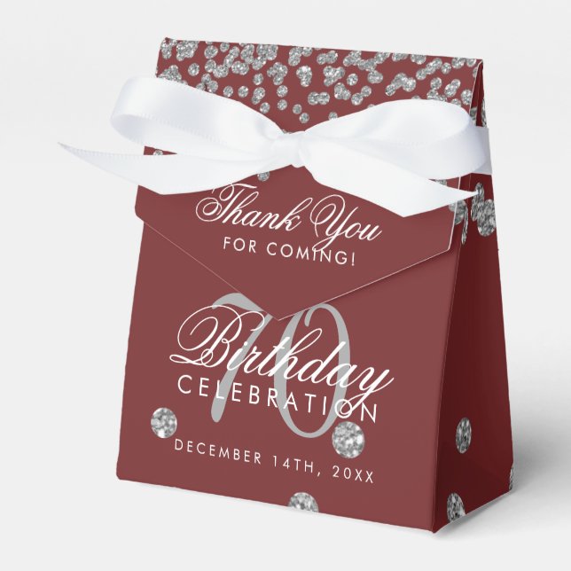 Silver 70. Geburtstag Danke Confetti Burgund Geschenkschachtel (Vorderseite)