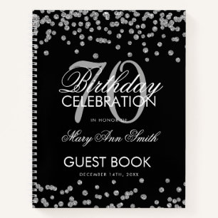 Silver 70. Geburtstag Gästebuch Confetti Black Notizbuch