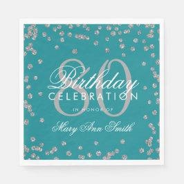 Silver 80. Geburtstag Glitzer Confetti Aquamarin Serviette