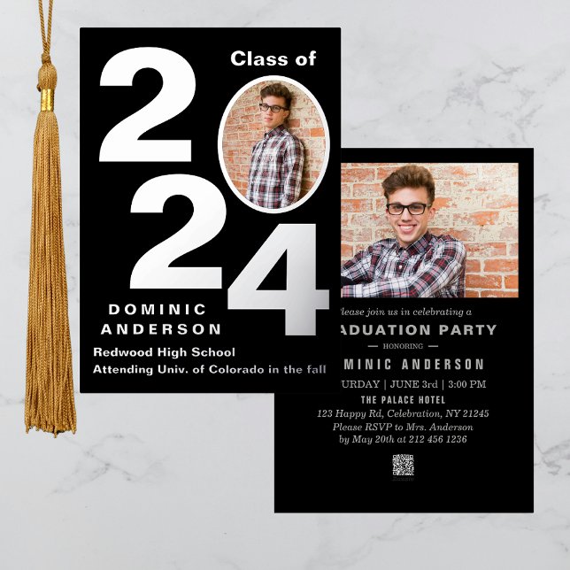 Silver Abschluss Ankündigung & Party Einladung (Let the graduation party start with this invitation and the news about your success. Order today! )