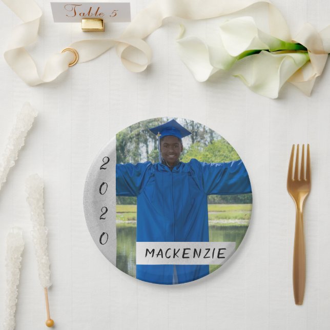 Silver Abschluss | Chic Modern Grad Foto Party Pappteller (Hochzeit)