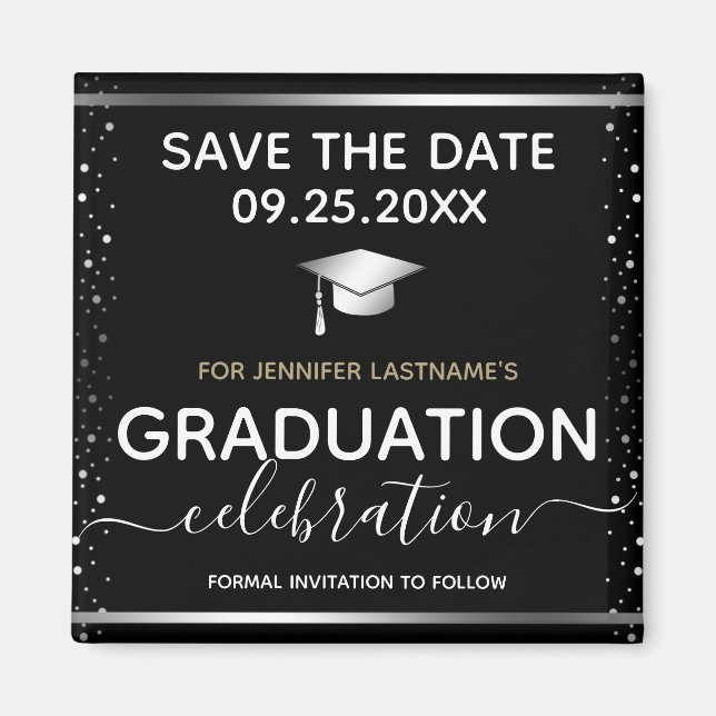 Silver Abschluss Save the Date Magnet (Vorne)