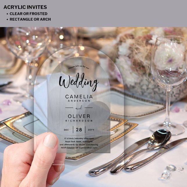 Silver Acrylic Wedding lädt Black Text Moderne ein Acryleinladungen (Von Creator hochgeladen)