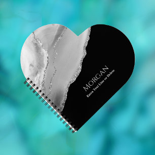Silver Agate & Glitzer, Name und Textzeile auf Sch Notizbuch