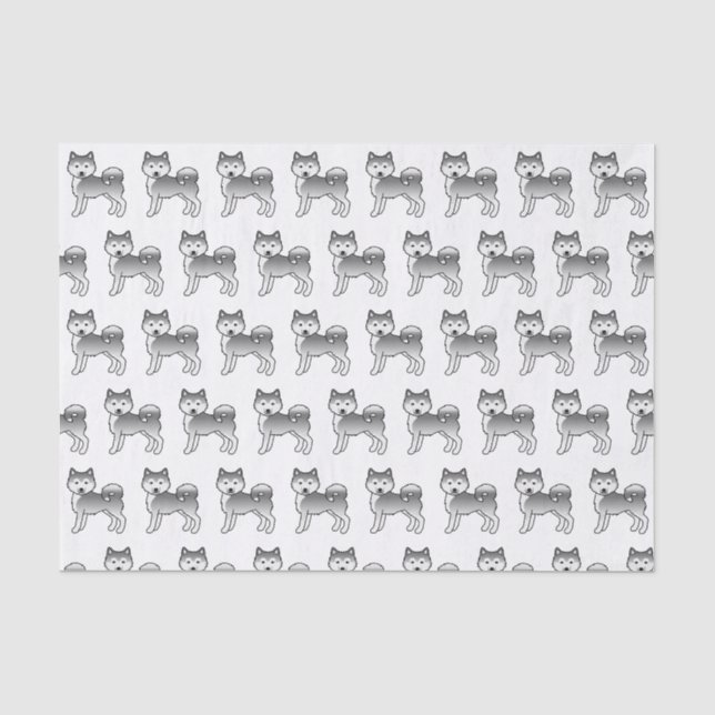 Silver Alaskan Malamute Niedlich Cartoon Dog Muste Seidenpapier (Vorderseite)