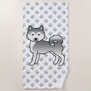 Silver Alaskan Malamute Niedlich Cartoon Dog Strandtuch