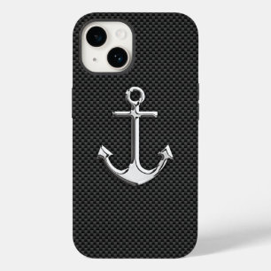 Silver Anchor on Carbon Fibre Case-Mate iPhone 14 Hülle
