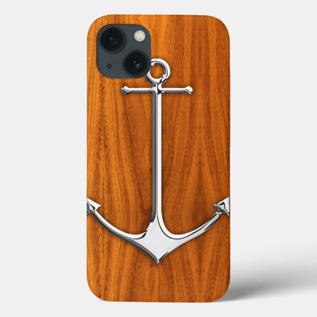 Silver Anchor on Teak Veneer Nautic Lifestyle Case-Mate iPhone Hülle (Rückseite)