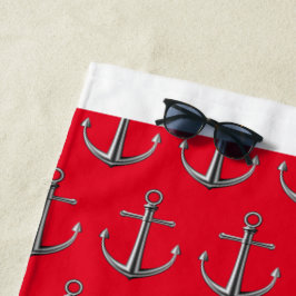 Silver Anchor Pattern Beach Handtuch