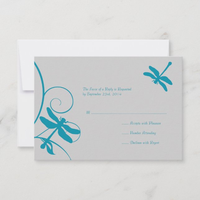 Silver and Aqua Blue Dragonfly Wedding RSVP (Vorderseite)