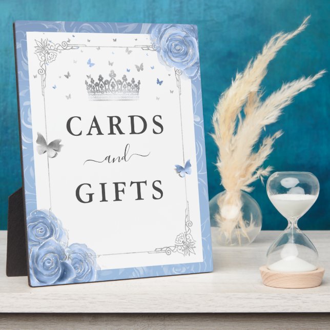 Silver and Baby Blue Rose Karten und Geschenke Zei Fotoplatte (Seite)