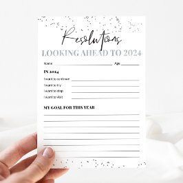 Silver and Black 2024 New Year's Resolutions Cards